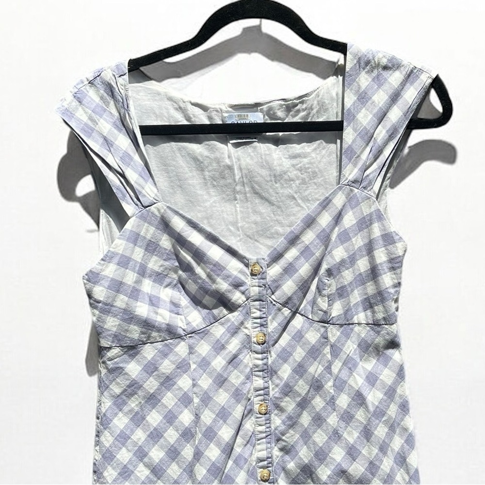 🌻SAYLOR Hadleigh Purple White Gingham Check Short Sleeve Mini Dress Size M - Picture 6 of 11